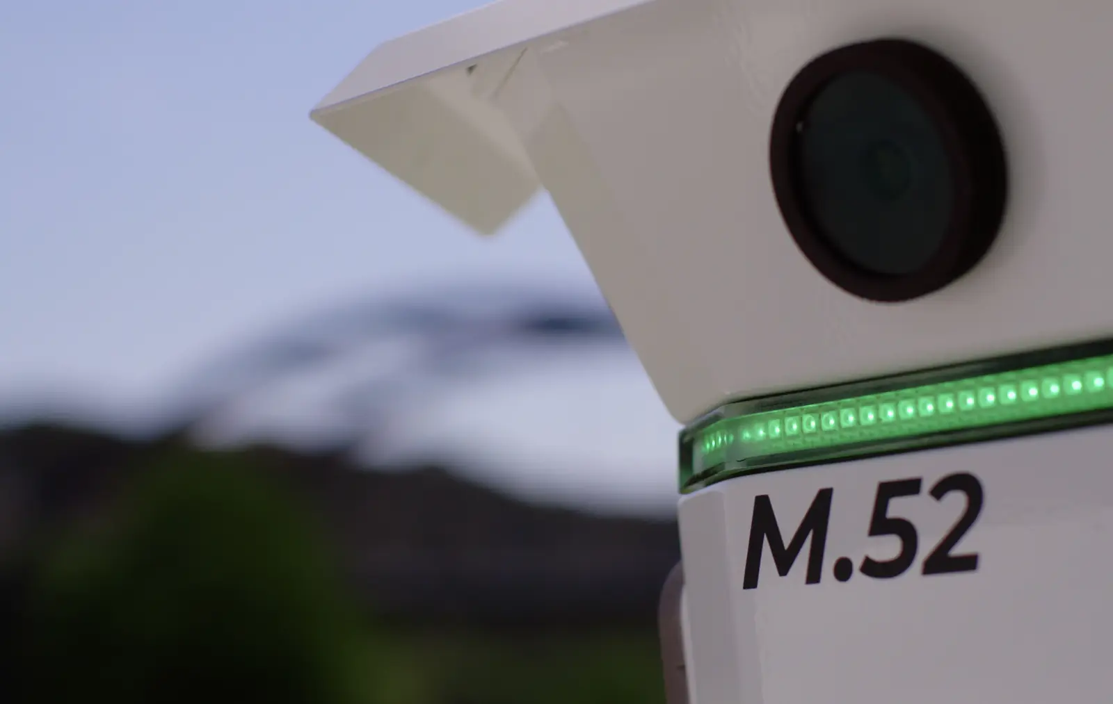 Close-up of an M.52 HDR camera and its green LED ring